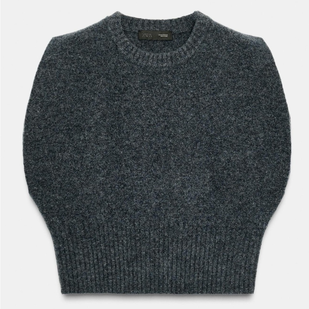 Zara 100% Wool Sleeveless Knit Vest – Gray/Blue Size medium NWT